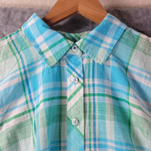 Talbots Women L Button Up Shirt Plaid Long Sleeve 100% Cotton Casual Blue Green‎ - Picture 5 of 9